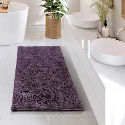 Hearth & Harbor Bathroom Rugs, Chenille Bath Mat - Machine Washable Bath Mats for Bathroom Non-Slip Backing Rubber, Quick Dry Bathroom Mat - Purple 24x36