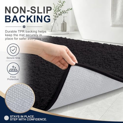 OLANLY Microfiber Bathroom Runner Rugs 44x24, Ultra Soft Bath Mat, Black
