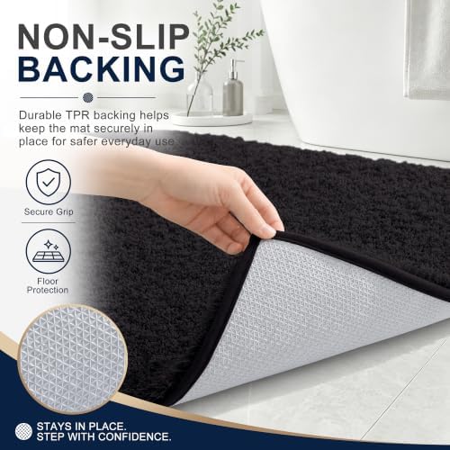 OLANLY Microfiber Bathroom Runner Rugs 47x17, Ultra Soft Bath Mat, Black