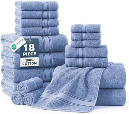 LANE LINEN Towel Set Quick Dry 100% Cotton 18 Piece Soft Absorbent - Allure