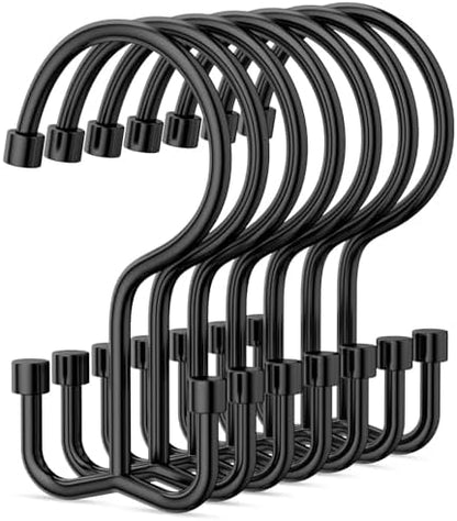 Goowin Shower Curtain Hooks, Shower Curtain Rings, Durable Rust Proof Black Shower Curtain Hooks, Shower Rings for Curtain, Double Glide Shower Hooks for Shower Curtain, Black, 12 Pack-Cylinders