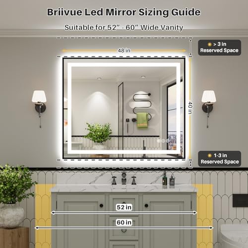 48x40 Inch LED Bathroom Mirror with Black Frame, Backlit & Front Lit