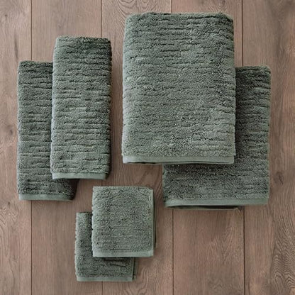 SKL Home CloudSoft Bath Towel Set, 6-Piece, 100% Cotton Luxury, Green Pine