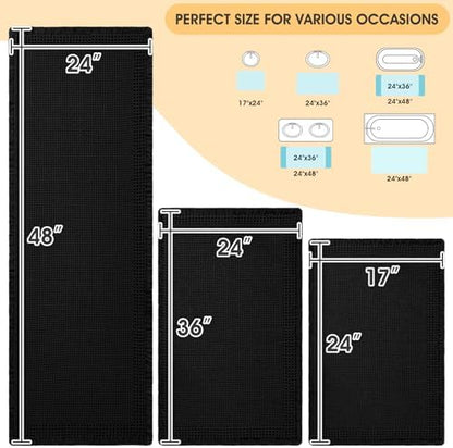 Upgrade Waffle Bath Mat Set 3 Piece, Boho Bathroom Rugs Absorbent Non Slip, Ultra Soft Bathroom Mat, Machine Washable Knit Bath Rugs with Border for Bathroom, Bedroom, Kitchen, Shower, Tub, Black