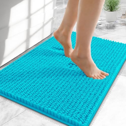 OLANLY Thick Chenille Small Bathroom Rugs Mats 24x16, Aqua Sky