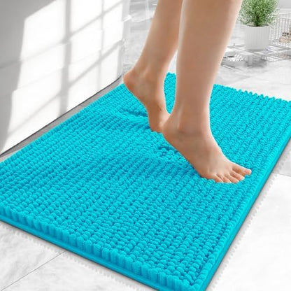 OLANLY Thick Chenille Small Bathroom Rugs Mats 24x16, Aqua Sky