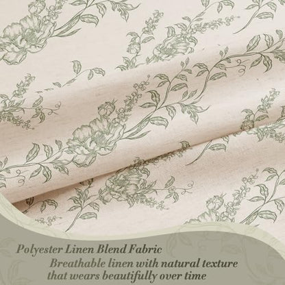 Sage Linen Farmhouse Shower Curtain, Boho Floral Bathroom 72x84