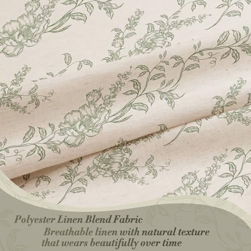 Sage Linen Farmhouse Shower Curtain, Boho Floral Bathroom 36x72