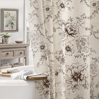 Farmhouse Floral Vintage Shower Curtain for Bathroom, Brown and Tan Taupe