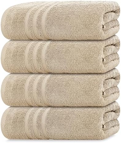 Tens Towels 4 Piece Bath Towels 27x54 Inches, Beige