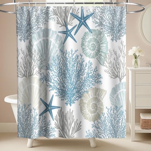 Cute Summer Ocean Shower Curtain Modern Luxury Coastal Seashell Nautical