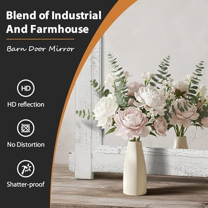 Besdomus Rustic Bathroom Vanity Mirror: 22"x30" White Farmhouse Barn Door