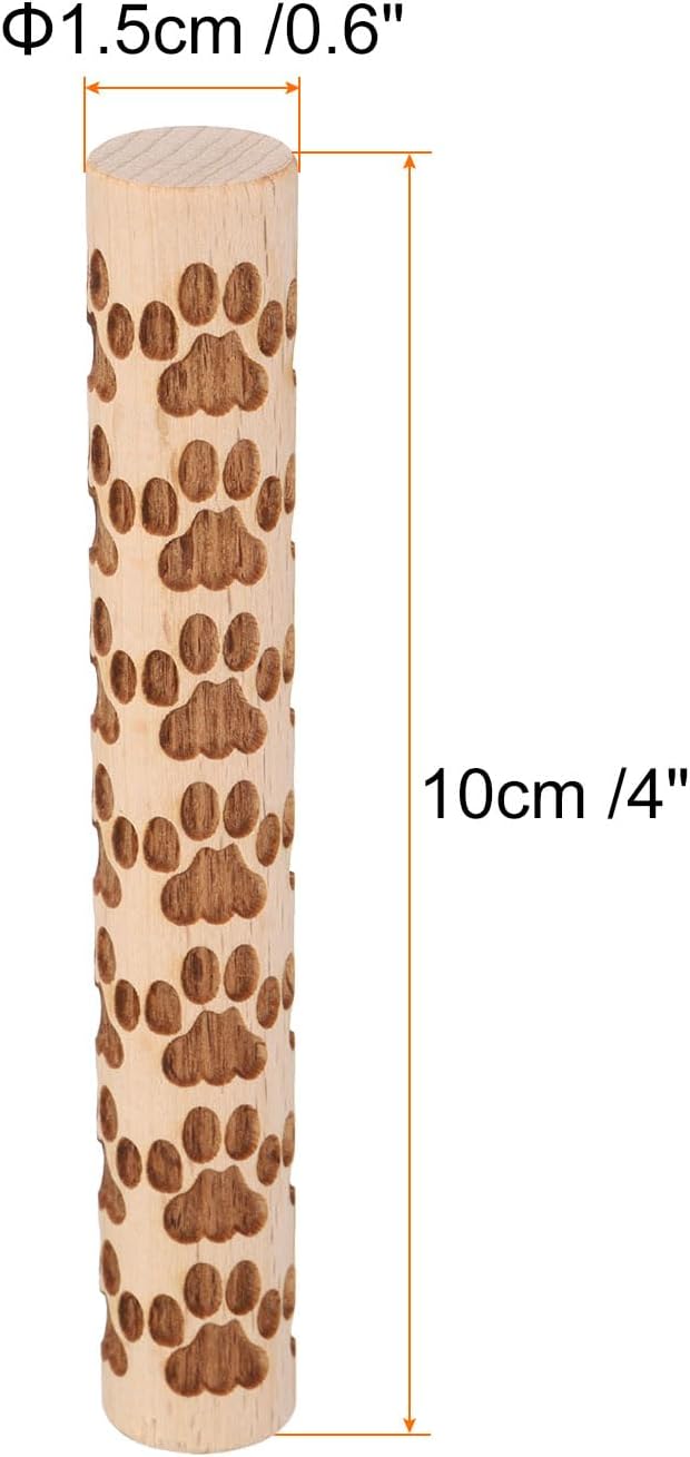 HARFINGTON Wood Clay Roller 4" Paw Print Pattern Rolling Pins Wood Rollers Pottery Tools Wood Grain Texture Rollers for Clay Baking Dough Playdough DIY