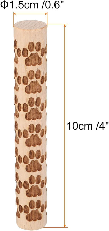 HARFINGTON Wood Clay Roller 4" Paw Print Pattern Rolling Pins Wood Rollers Pottery Tools Wood Grain Texture Rollers for Clay Baking Dough Playdough DIY