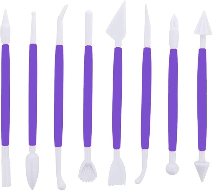 ScivoKaval Marshmallow Fondant Cake Decorating Hand Tool 12 Pcs 5 Sets Sugarcraft Gumpaste Icing Smoother Rolling Pin Trimmer Cutter Embosser Flower Scissor Modelling Accessories Supplies Kit Purple