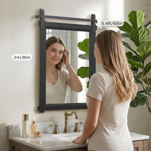Besdomus Farmhouse Bathroom Vanity Mirror: 24"x36" Black Rustic Barn Door