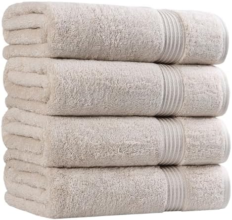 SUPERIOR Egyptian Cotton Bath Towel Set, Towels for Home Bathroom, Master, Guest Bath, Decor Essentials, Quick Dry, Absorbent, Large Body Towels, Spa, Hotel, Resort, Adult, Kids, Set of 4, Stone