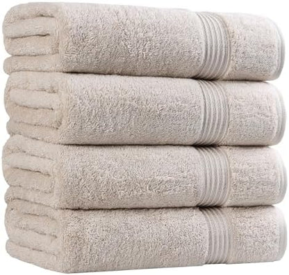SUPERIOR Egyptian Cotton Bath Towel Set, Towels for Home Bathroom, Master, Guest Bath, Decor Essentials, Quick Dry, Absorbent, Large Body Towels, Spa, Hotel, Resort, Adult, Kids, Set of 4, Stone
