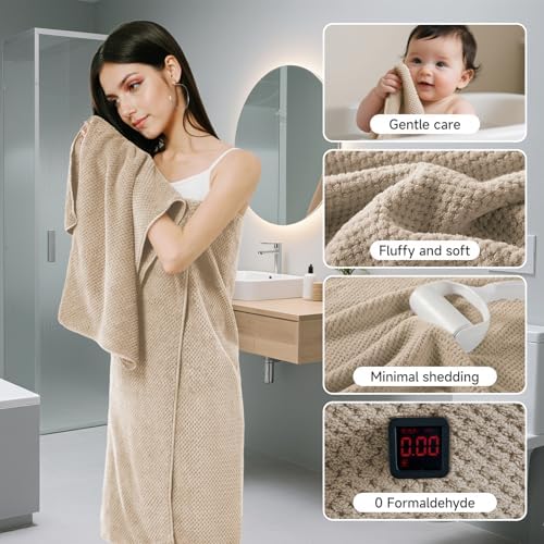 REDKISS 6-Piece Bath Towel Set - 2 Washcloths, 2 Hand Towels, 2 Bath Towels | Ultra-Fiber Coral Fleece, Super Absorbent, No Lint & No Fading | Perfect for Bathroom, Spa, Gym | Family & Adults-Camel