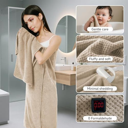 REDKISS 6-Piece Bath Towel Set - 2 Washcloths, 2 Hand Towels, 2 Bath Towels | Ultra-Fiber Coral Fleece, Super Absorbent, No Lint & No Fading | Perfect for Bathroom, Spa, Gym | Family & Adults-Camel