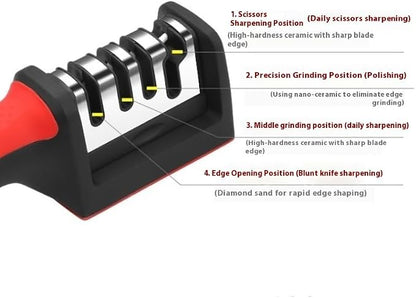 4-in-1 Kitchen Knife Accessories: 3-Stage Knife Sharpener Helps Repair, Restore, Polish Blades and Cut-Resistant Glove (Black), for Kitchen Chef Knives & Scissor