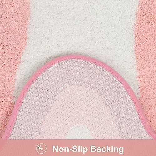 HAOCOO Pink Bathroom Rugs Non Slip 20X31 inch, Ultra Soft Absorbent Irregular Shape Bath Rug, Microfiber Washable Non-Slip Bathmat Boho Decor for Bedroom Bathroom Floor Tub Shower