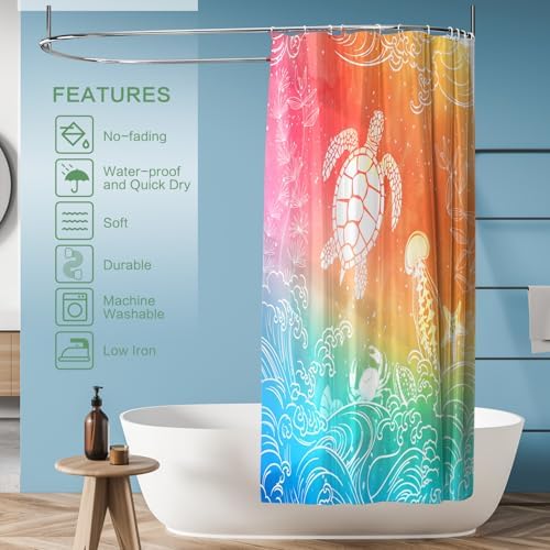 Beach Ocean Shower Curtain, Sea Turtle Drift bottle Summer Shower Curtain