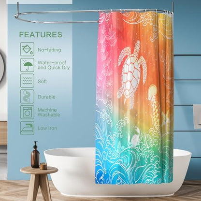Beach Ocean Shower Curtain, Sea Turtle Drift bottle Summer Shower Curtain