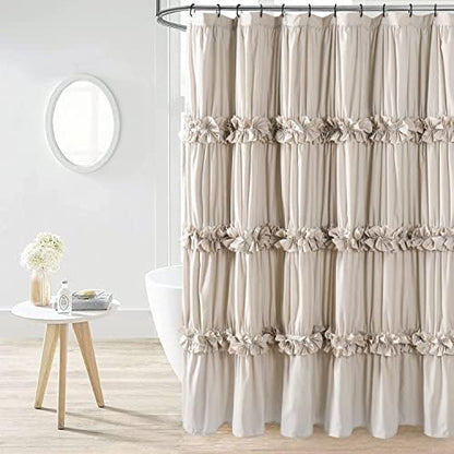 Homechoice Decor Camel Ruffle Shower Curtain, Vintage Handcrafted Bow Tie Bath Curtain for Master Bathroom, Ruched Microfiber Bathroom Curtain with 12 Buttonholes, 72" W x 84" H (LQ-10)
