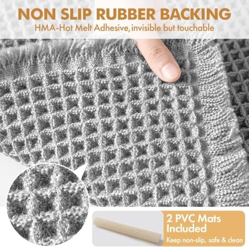 MIULEE Set of 2 Waffle Bathroom Runner Rugs Light Grey 2'x6'(24"x72")