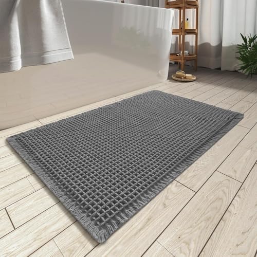 Upgraded Waffle Bath Mat Ultra Absorbent Non Slip Bathroom Mat, 17" x 24"
