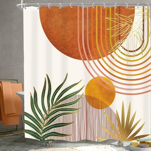 Mid Century Orange Boho Abstract Modern S Bathroom Shower Curtain Set