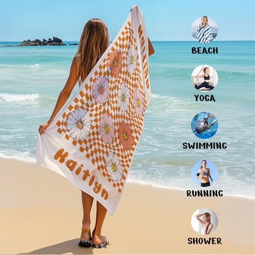 JML Personalized Beach Towel with Name, Custom Flower Beach Towel, Customized Microfiber Pool Towel, Quick Dry & Absorbent Swim Towel for Adult,Anniversary, Birthday, Summer Holiday,Vacation