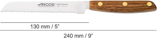 Arcos Tomato Knife 5 Inch Stainless Steel. Kitchen Knife for Vegetables. Ovengkol Wood Handle 100% natural FSC and 130mm Blade. Series Nordika. Color Brown.