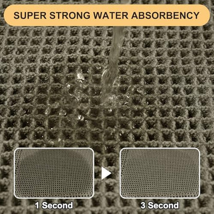 Upgrade Waffle Bath Mat, 36"x24" Greyish Green, Boho Bathroom Rugs Absorbent Non Slip, Ultra Soft Bathroom Mat, Machine Washable Knit Bath Rugs with Border for Bathroom, Bedroom, Kitchen, Shower