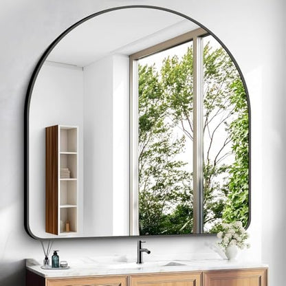 Arched Bathroom Mirror, 30"x30" Black Arched Mirror for Bathroom, Wall Mounted Mirror, Vanity Wall Mirror Metal Frame for Bedroom, Entryway, Living Room, Vertically Hanging
