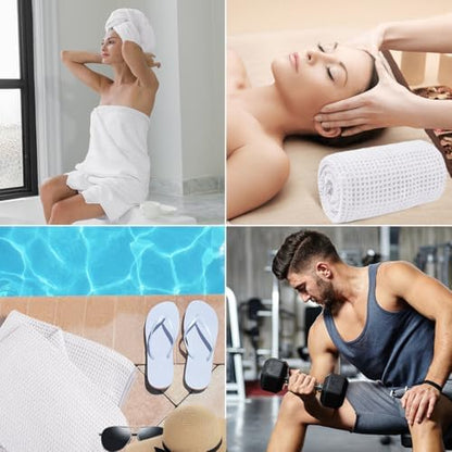 HOMEXCEL White Waffle Bath Towels Set of 4 Pack, Waffle Towels for Bathroom