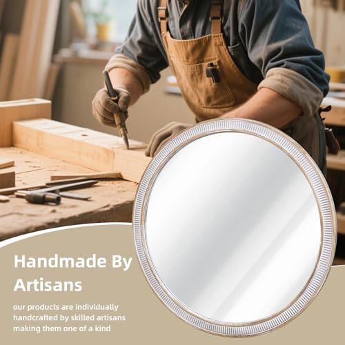 30 Inch Round Mirror, Rustic Farmhouse Circle Mirrors for Wall Decor