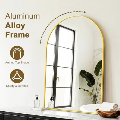 FGU Arched Bathroom Mirror for Over Sink 36"x24" Gold Vanity Mirror