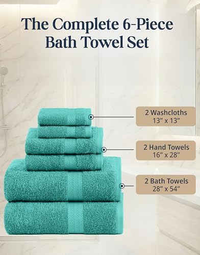 LANE LINEN Towel Set 6 Piece Soft Absorbent Quick Dry 100% Cotton - Teal