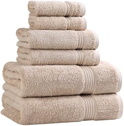Superior Egyptian Cotton 6-Piece Towel Set, Bathroom Essentials, Towels For Bathroom, Apartment, Airbnb, Guest Bath, Face, Hand, Bath Towels, Washcloths, Absorbent, Fast Drying, Taupe