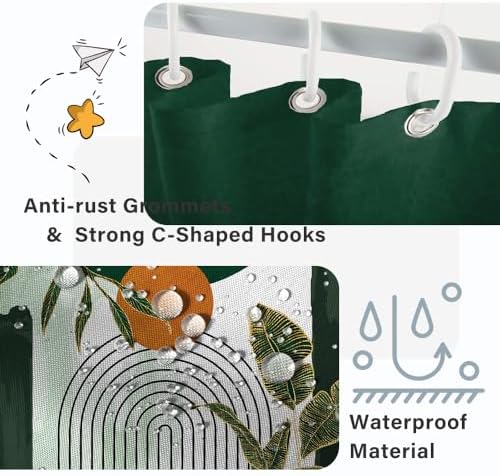 Abstract Boho Green Stall Shower Curtain with Hooks 48x72 Inch