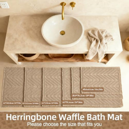 Sunfly Waffle Bath Mat, Boho Bath Rugs for Bathroom Floor Super Absorbent & Quick Dry, Non-Slip Washable Bath Mat with Tassels, Ultra Soft Farmhouse Bathroom Decor 24"*36" Beige