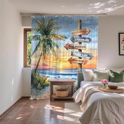 Beach Ocean Luxury Shower Curtain Aesthetic Palm Tree Funky Art Scenic
