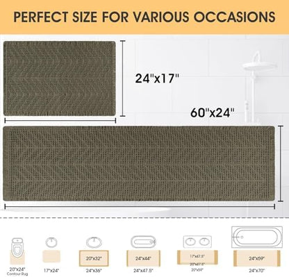 Upgrade Waffle Bath Mat Set 2 Piece, Greyish Green, Boho Bathroom Rugs Absorbent Non Slip, Ultra Soft Bathroom Mat, Machine Washable Knit Bath Rugs with Tassels for Bathroom, Bedroom, Kitchen, Shower