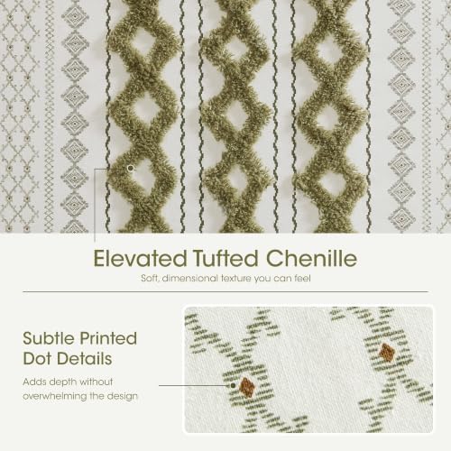 INK+IVY Extra Long Cotton Tufted Shower Curtain for Bathroom, Sage, 72 x 84