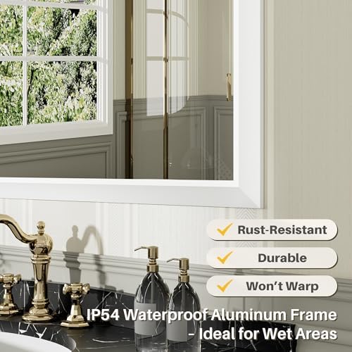 Briivue Bathroom Wall Mirror, White Metal Frame, 48x36 Inch
