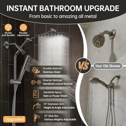 Veken All Metal 10" Luxurious Gray Rain Shower Heads with Handheld Spray