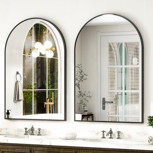 HARRITPURE 16"x24" Arched Bathroom Mirror - Black Wall Mounted Mirror - Black Arch Mirror - Aluminum Alloy Frame Bathroom Mirror Living Room, Bedroom, Bathroom and Entryway