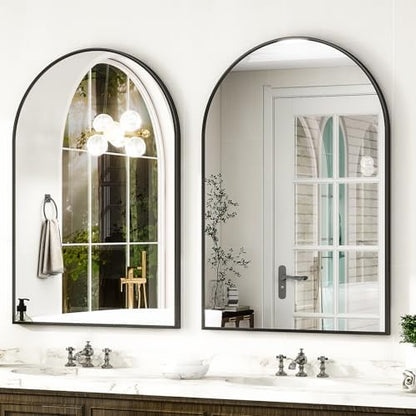 HARRITPURE 16"x24" Arched Bathroom Mirror - Black Wall Mounted Mirror - Black Arch Mirror - Aluminum Alloy Frame Bathroom Mirror Living Room, Bedroom, Bathroom and Entryway